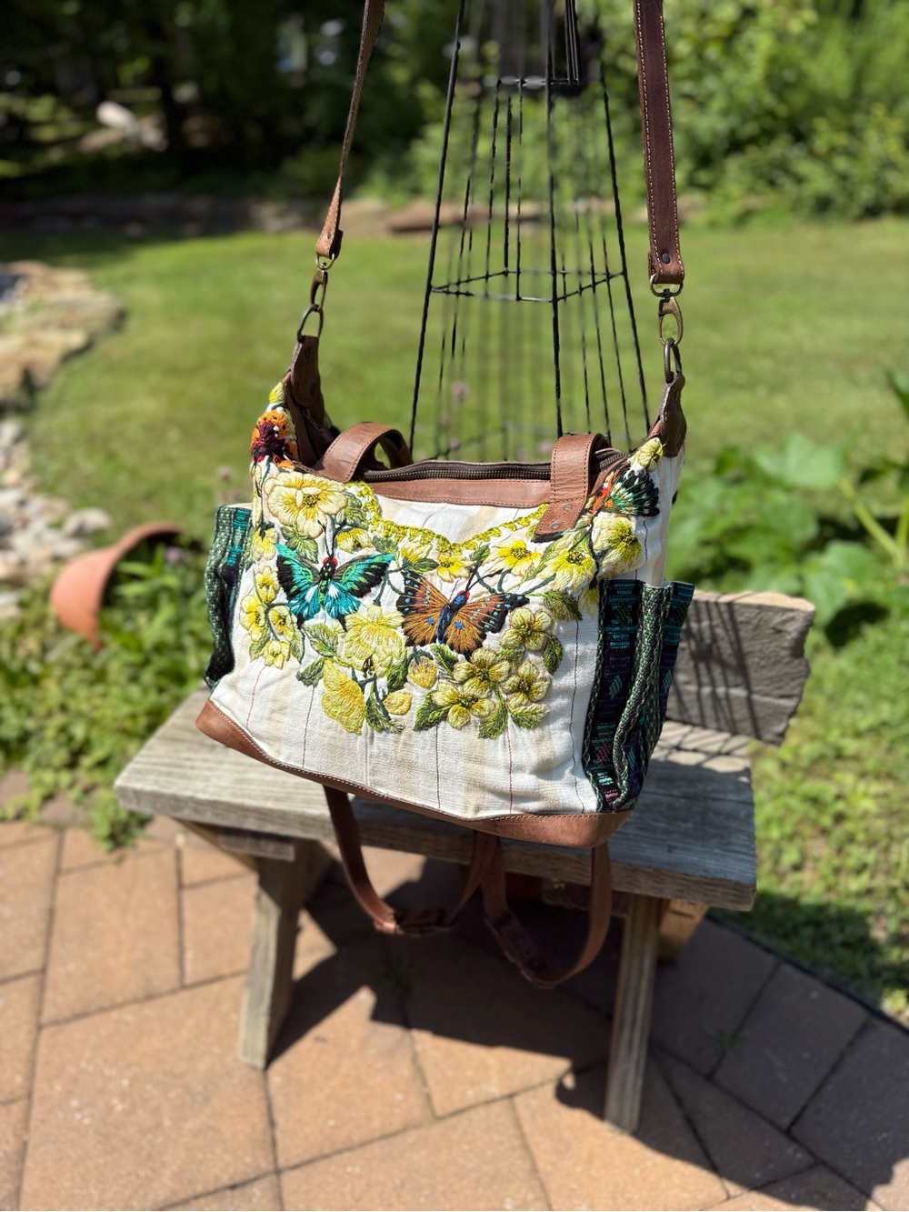 Butterfly & Floral Embroidered Canvas Tote/ convertible day bag - Picture 8 of 12